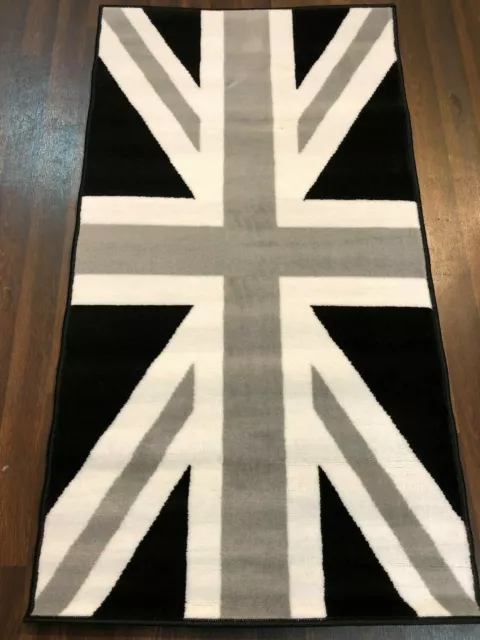 New Modern Quality Rugs Novelty Rugs Union Jack 60Cmx110Cm Home Rug Grey/Black