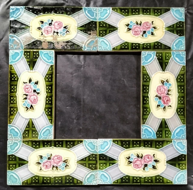 Antique Glazed porcelain Majolica 6 tile 3"x 6" Art & craft Border frame display