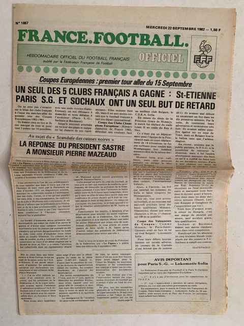 France Football Du 15/09/1987 – Marseille, Tapis, Coupe D'Europe, Giresse
