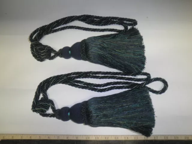 2 Decorative DRAPERY TIE-BACKS  w/ 10" Tassel GREENS/BLUES  Curtain Trim BC