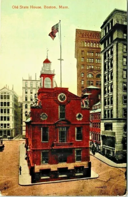 Postcard~Boston, Mass~Old State House~ Crowned Lion Unicorn On Roof