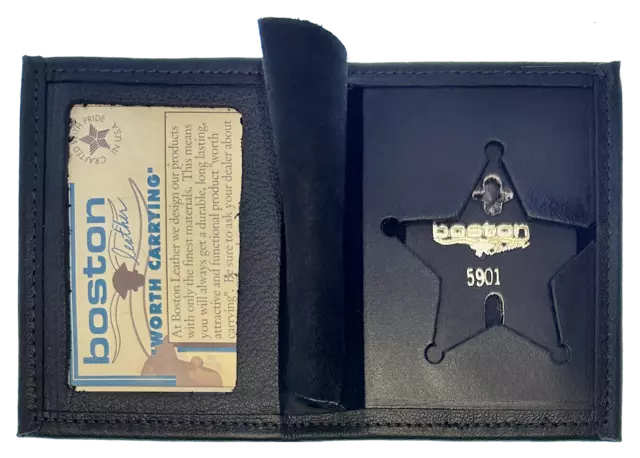 BOSTON LEATHER BOOK STYLE BADGE CASE: 5 Point Star Cutout (100-S-5901)