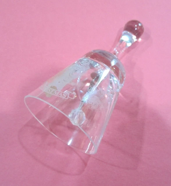 Small Clear Glass Bell * Christmas * Etched Shepherd Holding Lamb