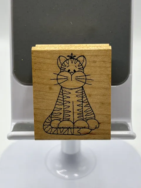 Wood Mounted Rubber Stamp Print. Cartoon Cat Card Making, Decoupage Crafts.