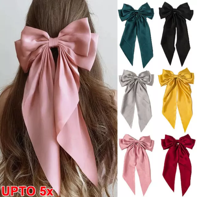 Womens Korea Elegant Long Bow Hairpin Large Ribbon Hair Clip Hair Accessories