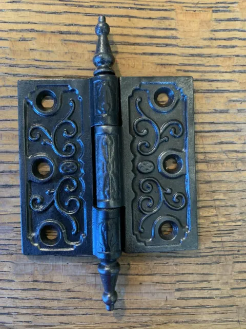 Antique Decorative Cast Iron Steeple Tip Door Hinge - 3½" x 3½"