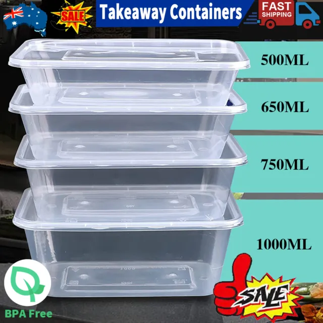 REUSABLE Take away Containers Takeaway Food Plastic Lid 500ml 650ml 750ml 1000ml