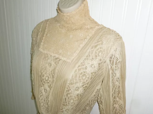 Antique Blouse Mixed Lace 1900s Victorian Irish Crochet Lace Maltese Cluny Lace