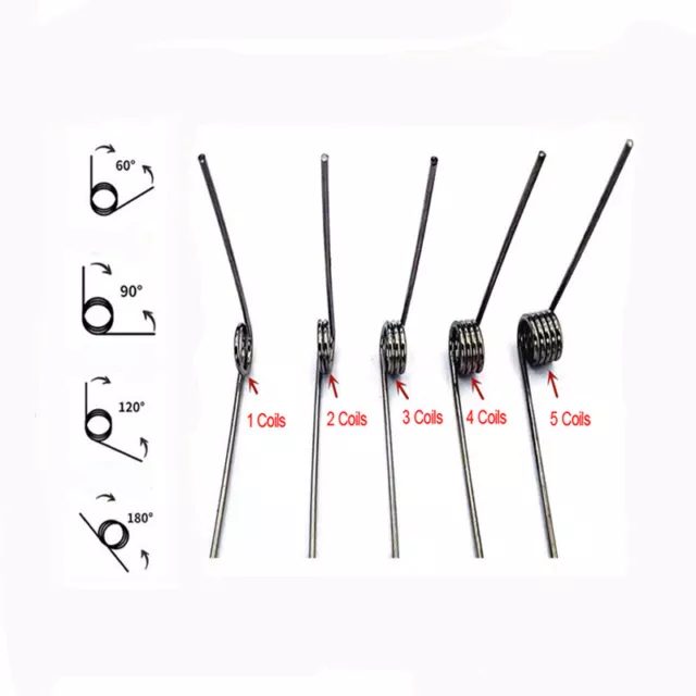 Torsion Spring 0.3mm Wire Diameter 1.5 - 6mm OD 3-6-9 Coils 60°-90°-120° Springs