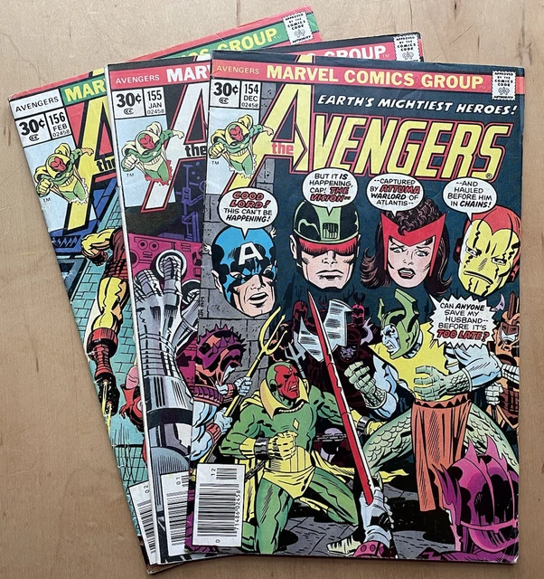 Marvel Comics AVENGERS Lot of 3 #154 155 156 Bronze Jack Kirby Attuma Dr. Doom