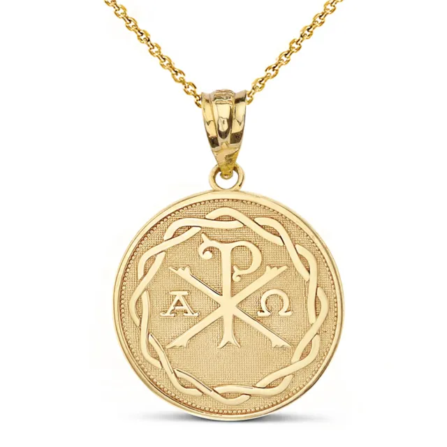 14k Yellow Gold Ancient Christian Chi Rho Px Symbol Pendant Necklace