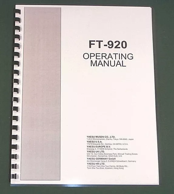 Yaesu FT-920 Operating Manual -  Premium Card Stock Covers & 32 LB Paper!