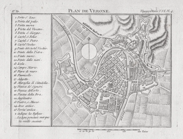 Verona Plan Veneto Italia Grabado Lalande Incisione Grabado