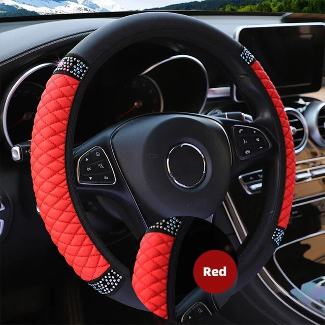 Durable Elastic Car Diamond Steering Wheel Cover Fits Round and D Shape Wheels