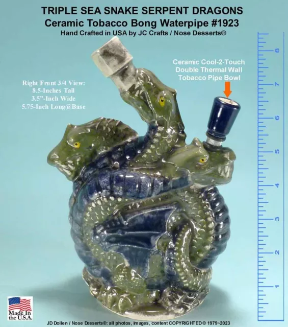 Triple Hydra 3-Dragon Serpents Ceramic Glass Tobacco Bong Rumph Water Pipe 1923