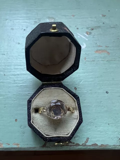 Antique Georgian Stuart Crystal  Mourning Ring with Leather Ring Box