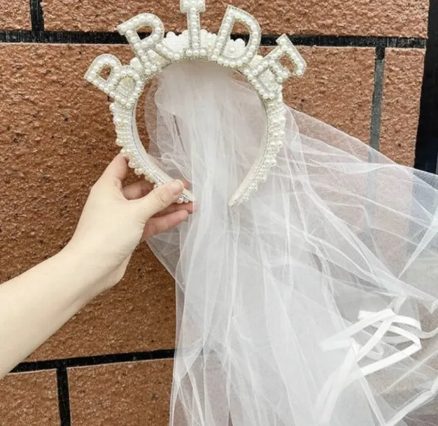 bride headband veil alice band pearl bridal shower hen party