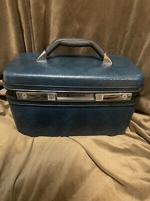 Vintage Samsonite Profile II Carry On Train Makeup Case Luggage No Key Navy Blue