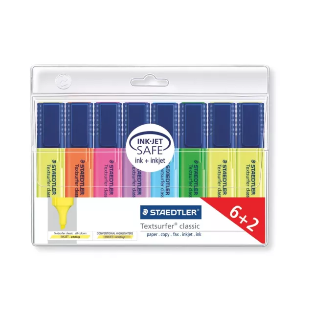 8er Set Staedtler (6+2) 364 Textmarker Classic Marker Textsurfer Etui