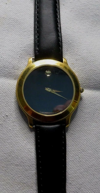 MOVADO 87-E4-0844 Swiss Quartz Gold Tone Wrist Watch Leather Band