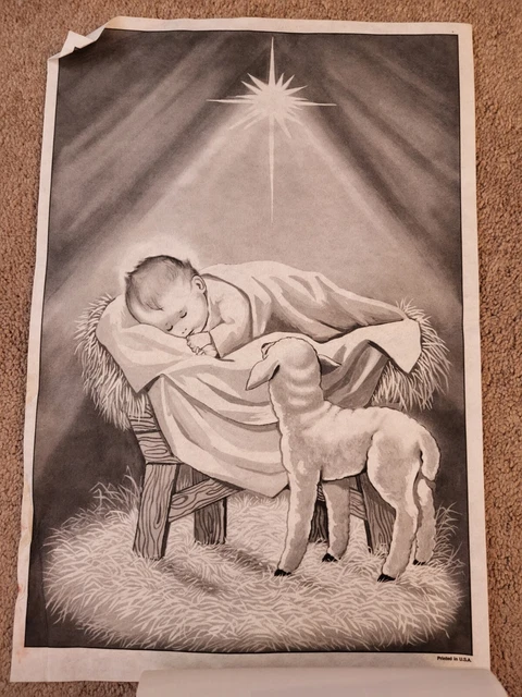 Gráfico TRI CHEM Cristo Niño y Cordero 7225 cuadro para pintar 19"" x 13"" de colección 1979