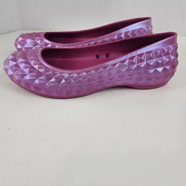 CROCS Super Molded Studded Iridescent Pink Slip On Womens Ballet Flats Size 6 2