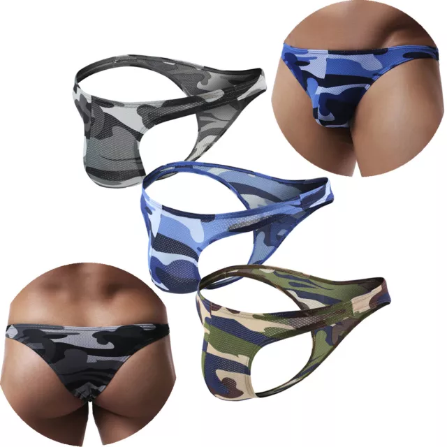 3 STCK. Herren Mini G-String Camouflage Militär bedruckt Tangas Bikini Dessous Unterwäsche 2