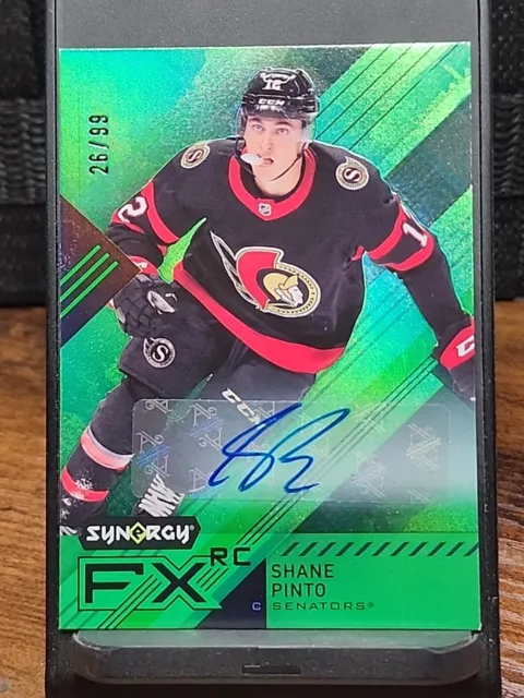 I 2021-22 Upper Deck Synergy FX Green Auto SHANE PINTO  #/99 Ottawa Senators!