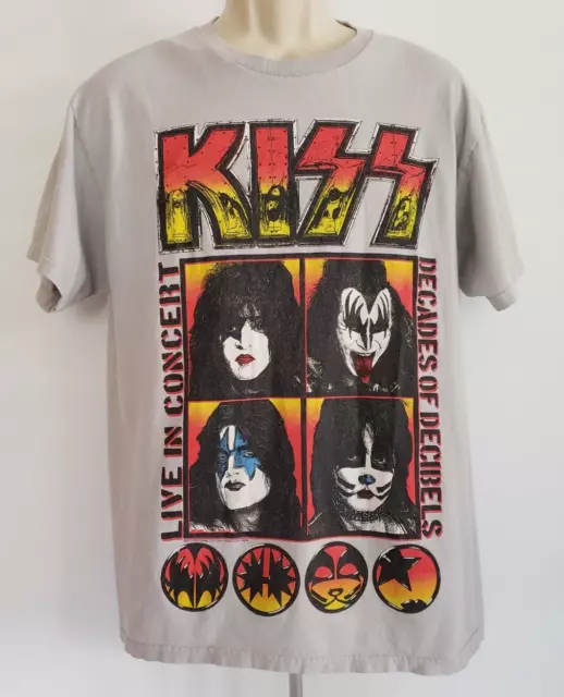 KISS 2014 Concert Tour Decades Of Decibels T-Shirt Large Gray 2-sided Alstyle