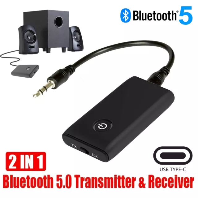 Wireless Type C Bluetooth 5.0 Transmitter Receiver Adapter Audio Aux 3.5mm Jack