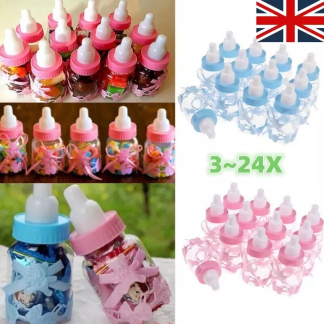 3~24Pcs Fillable Bottles Candy Box Baby Shower Baptism Party Favour Table Decor