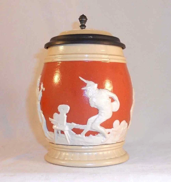 Antique Villeroy & Boch Mettlach Lidded Stein with Jasper Ware decoration