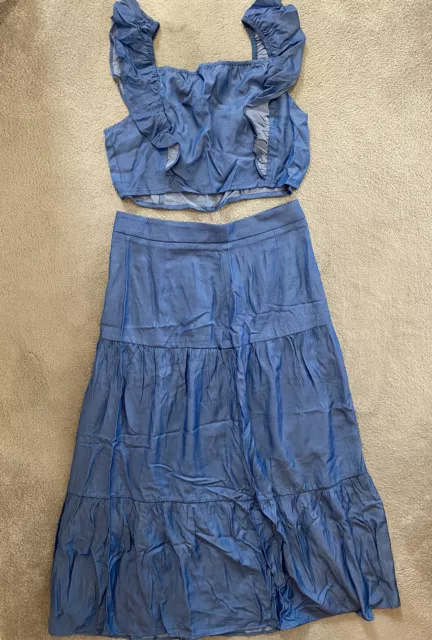 SHEIN Blue Coord Set Skirt And Crop Top Size M