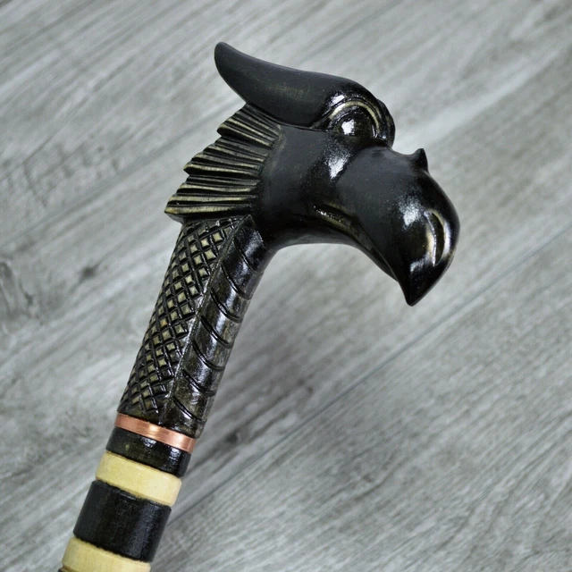 Bastone da passeggio in canna Legno intagliato a mano - Dragon Black / UK