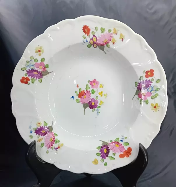 Beautiful Antique Georgian Porcelain Bowl Hand Painted with Flowers c.1810