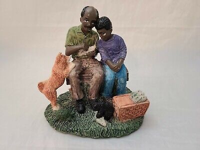 African American Black Americana Ceramic Figurine Grandfather & Boy Fishing