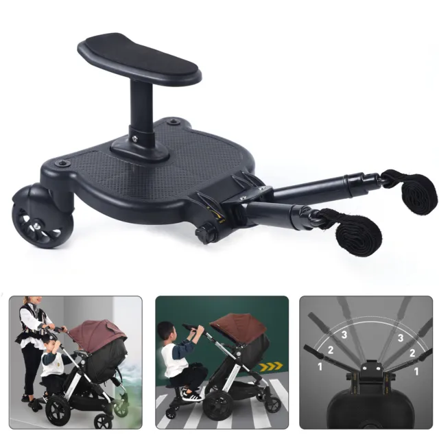 Wheeled Pushchair Stroller Step Buggy Board Trolley Auxiliary Pedal Black 1Piece