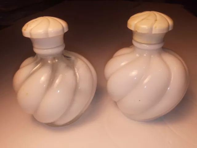 Set 2 ~ Vintage ~ FENTON Glass White Opalescent Swirled Perfume Bottles