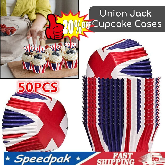 50X Estuches para cupcakes Union Jack Hornear Muffin Queen Platino Fiesta de Jubileo Reino Unido LO ÚLTIMO