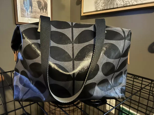 ❤️Orla Kiely Tote Bag -Black Gray Stem- Coated Canvas - Large! 😍😍