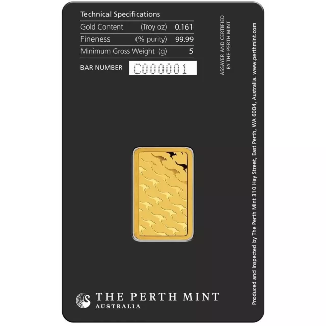 5 Gram 9999 Solid Gold Perth Mint Kangaroo Investor Ingot Bar Sealed Certified 3