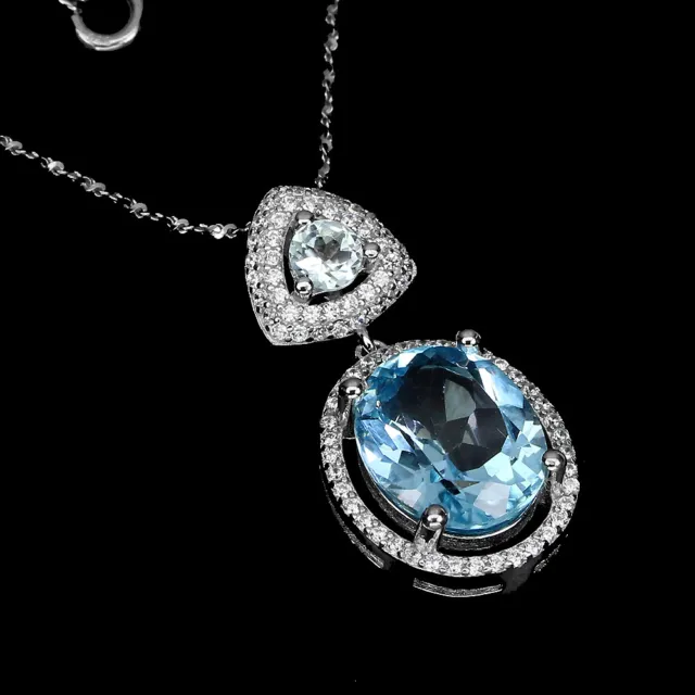 Oval Sky Blue Topaz 12x10mm Cz White Gold Plate 925 Sterling Silver Necklace 18