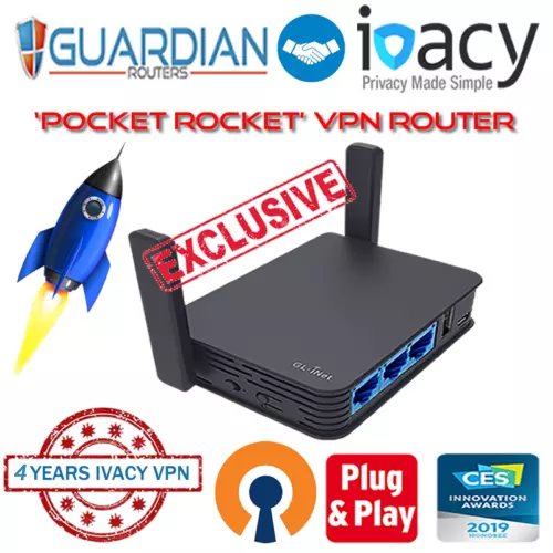 Guardian Pocket Rocket VPN Router 4 Yrs IVACY VPN included and Pre-Installed