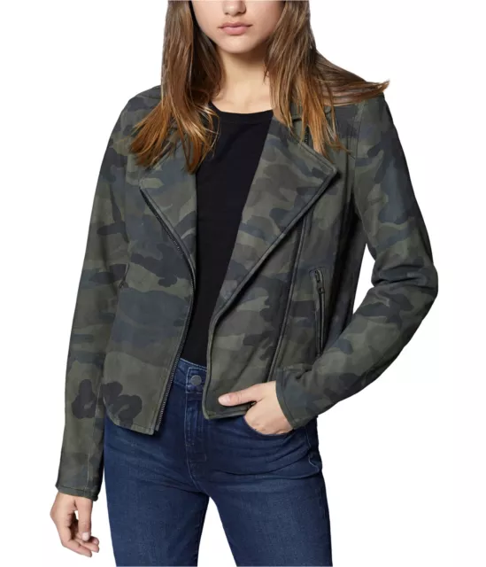 Sanctuary Clothing Womens Camo-Print Suede Motorcycle Jacket, Green, X-Small