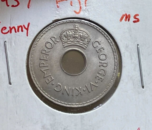 1937 Fiji 1 One Penny - Uncirculated  bg