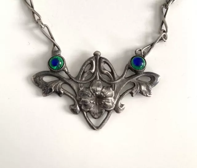 Ancien collier Art Nouveau argent massif verre bijoux Charles Horner ?