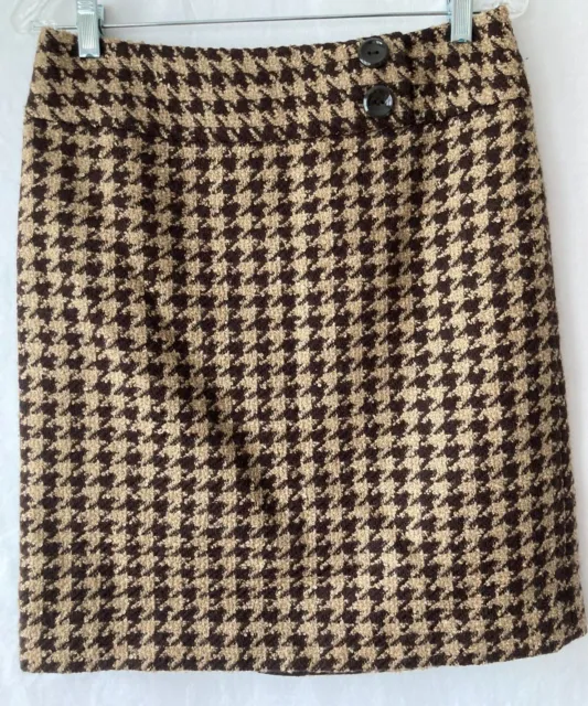 Ann Taylor Women's Size 6 Brown Tan Houndstooth Pencil Skirt Wool Blend Lined