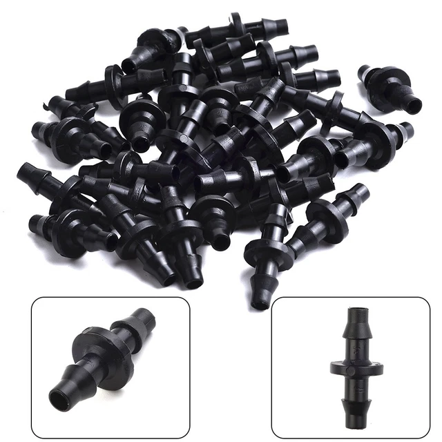 100PCS 1/4INCH BARB Drip Irrigation Tubing Dripline Coupling Connector