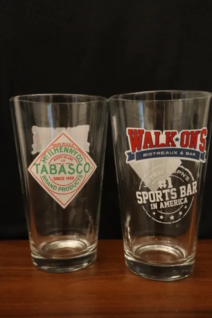 🔥 TABASCO - WALK ON'S Pint Glass ! ! ! - Beer Pint, Walk On's Bar, Paired Lot.