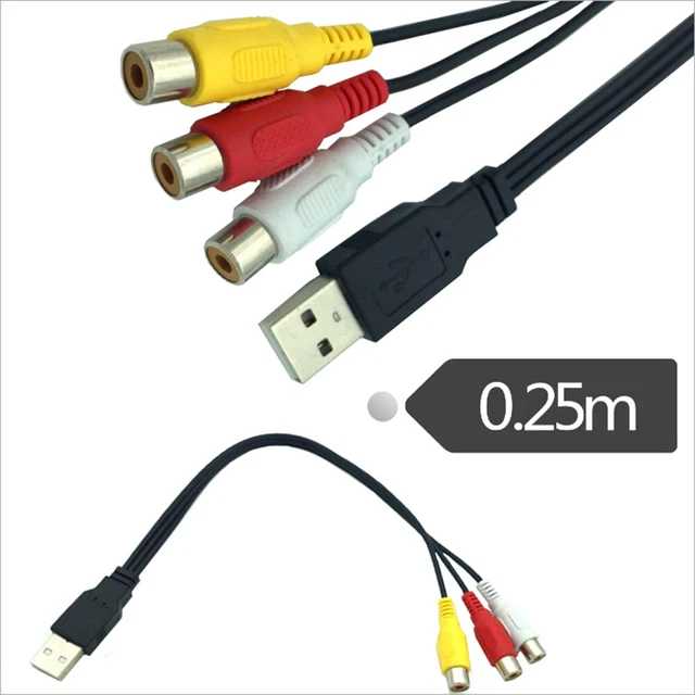 USB MALE PLUG To 3 RCA Female Adapter Audio Converter Cable USB to RCA ...